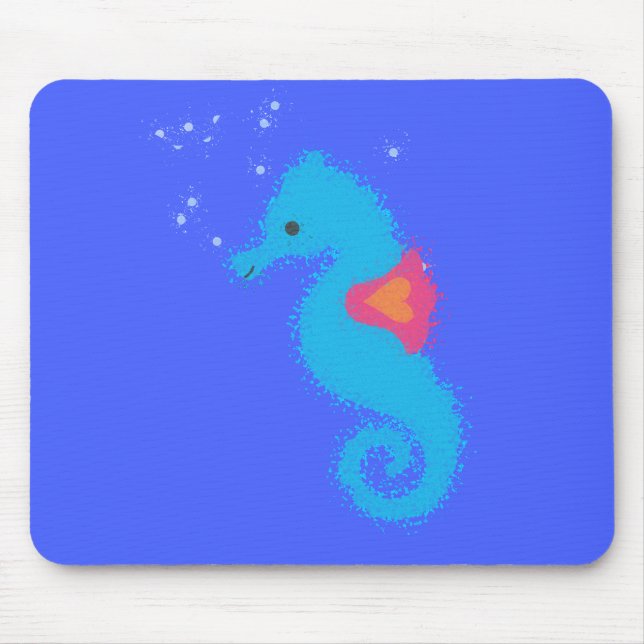 Blue Cartoon Seahorse Mouse Pad (Front)
