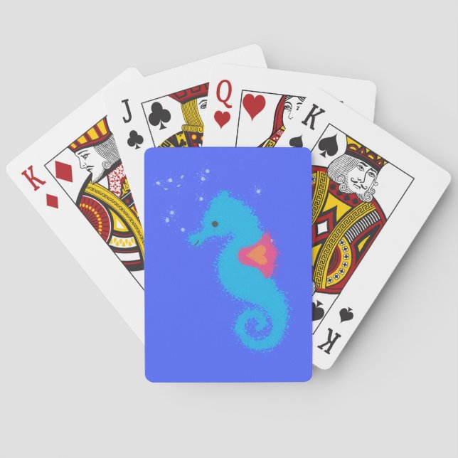Blue Cartoon Seahorse Poker Cards (Back)