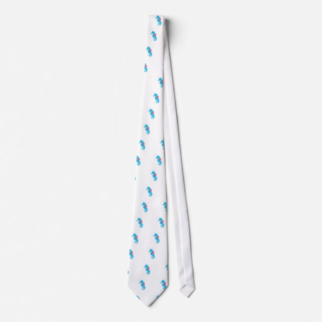 Blue Cartoon Seahorse Tie (Front)