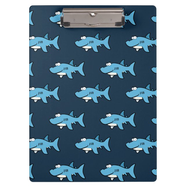 Blue Cartoon Shark Pattern Clipboard (Front)