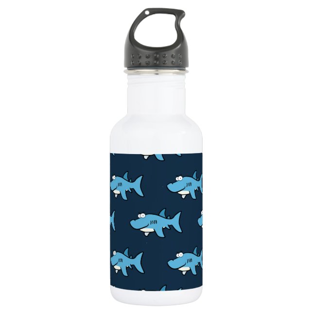 Blue Cartoon Shark Pattern Water Bottle (Front)