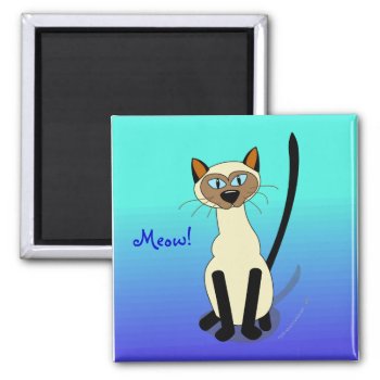 Blue Cartoon Siamese Cat  Meow Template Magnet by alinaspencil at Zazzle