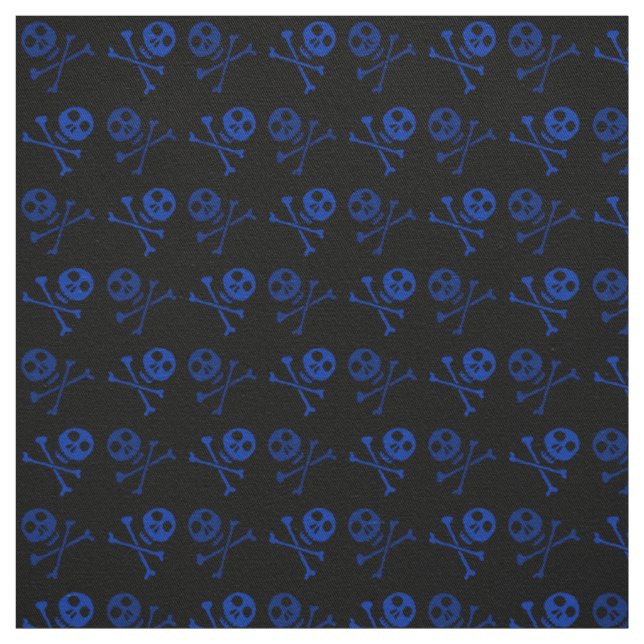 Blue Cartoon Skull Pattern Fabric (Swatch)