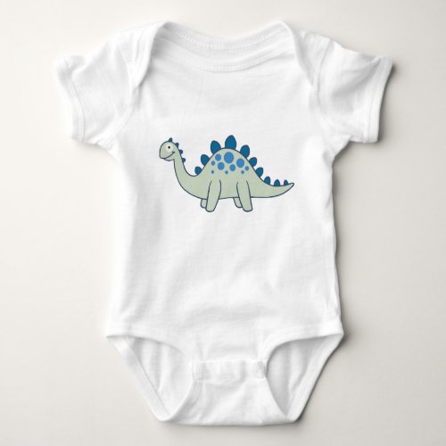 Blue Cartoon Stegosaurus Dinosaur One_Piece Baby Bodysuit