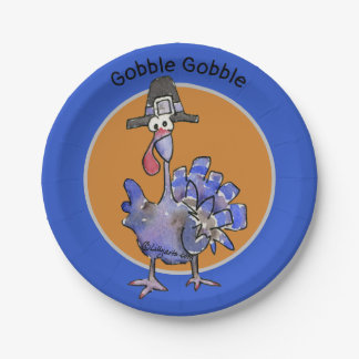 Blue Cartoon Turkey Gobble Paper Plates