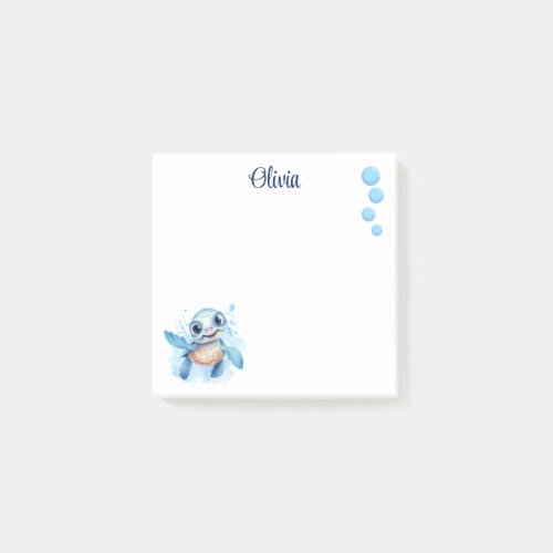 Blue Cartoon Turtle Personalized Post_it Notes