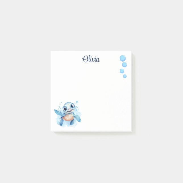 Blue Cartoon Turtle Personalized Post-it Notes (Front)