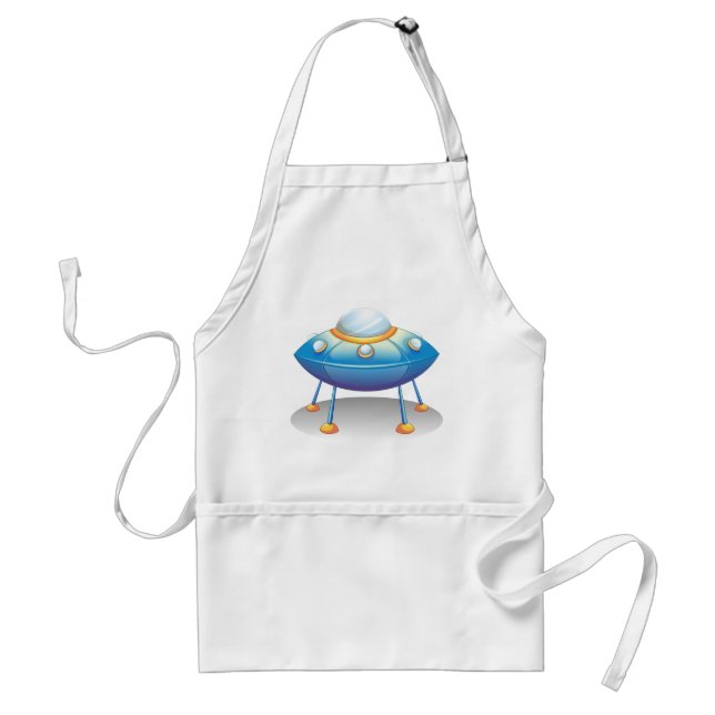 Blue Cartoon UFO Spaceship Fun Sci-Fi Adult Apron (Front)
