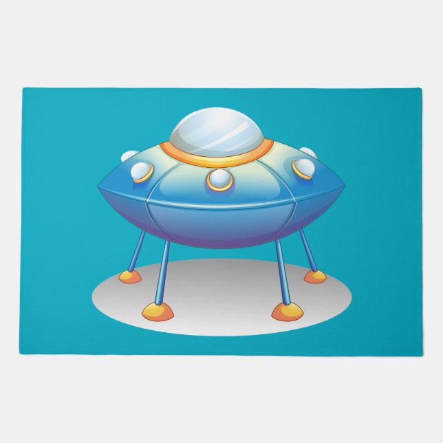 Blue Cartoon UFO Spaceship Fun Sci-Fi Doormat (Front)