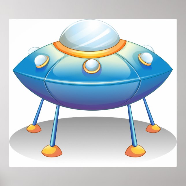 Blue Cartoon UFO Spaceship Fun Sci-Fi Poster (Front)