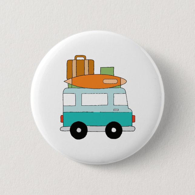 Blue Cartoon Van Best Family Adventure Vacations Button (Front)
