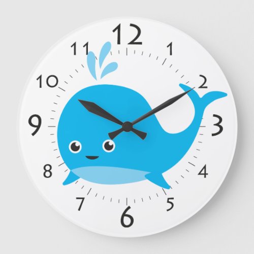 Blue Cartoon Whale Cute Kids Room Large Clock