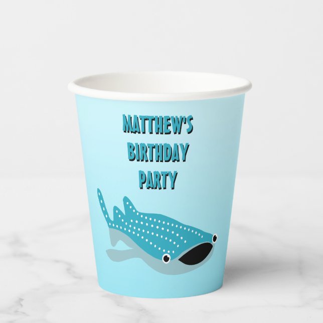 Blue Cartoon Whale Shark Personalized Paper Cups (Front)