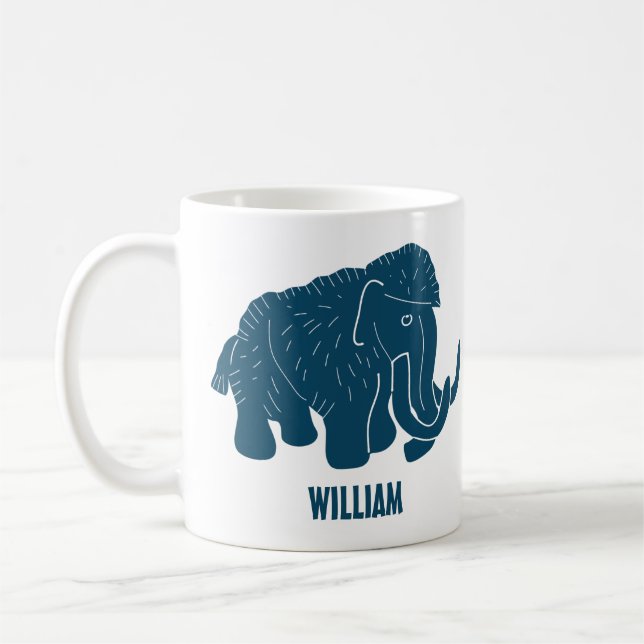 Blue Cartoon Woolly Mammoth Personalized Coffee Mug (Left)