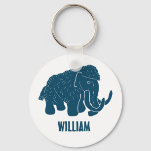 Blue Cartoon Woolly Mammoth Personalized Keychain