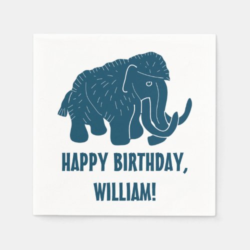 Blue Cartoon Woolly Mammoth Personalized Napkins