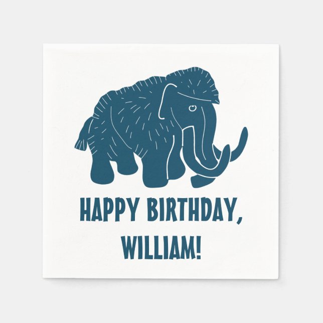Blue Cartoon Woolly Mammoth Personalized Napkins (Front)