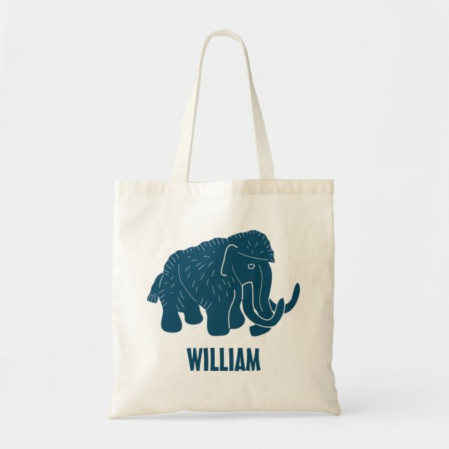 Blue Cartoon Woolly Mammoth Personalized Tote Bag (Front)