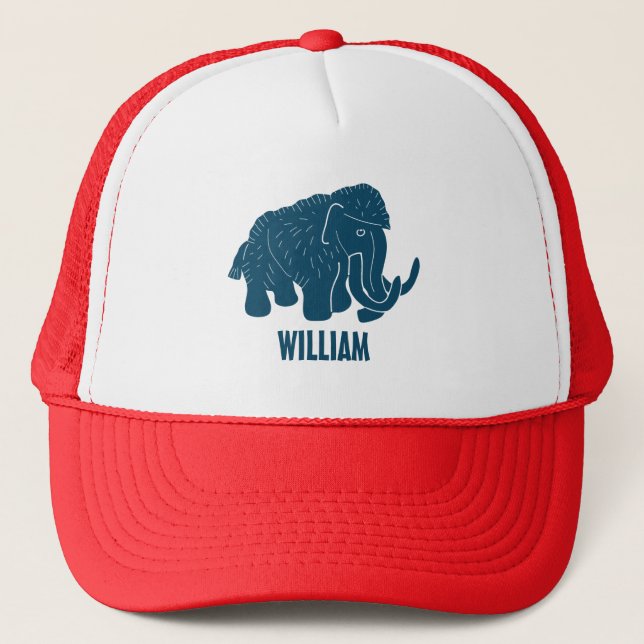 Blue Cartoon Woolly Mammoth Personalized Trucker Hat (Front)