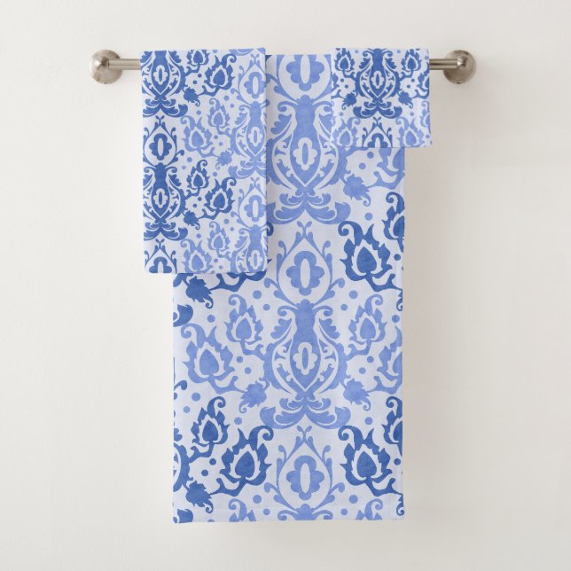 Blue Casbah Moroccan Damask Bath Towel Set (Insitu)