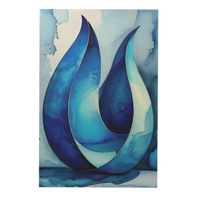 Blue Cascade Abstract Wood Wall Art (Front)