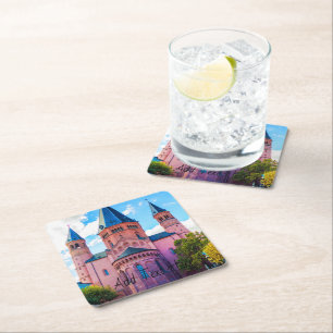 Blue Castle, Blue Skies Square Paper Coaster