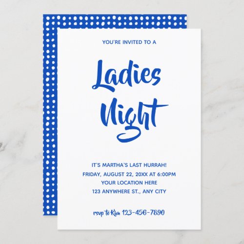 Blue Casual Script  Ladies Night Bridal Shower Invitation