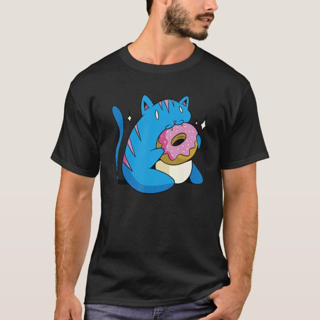 Blue Cat And Donuts T-Shirt (Front)