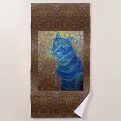 blue cat beach towel