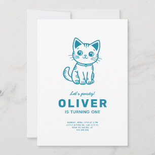 Blue cat birthday CUSTOM COLORS Invitation