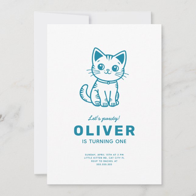 Blue cat birthday CUSTOM COLORS Invitation (Front)