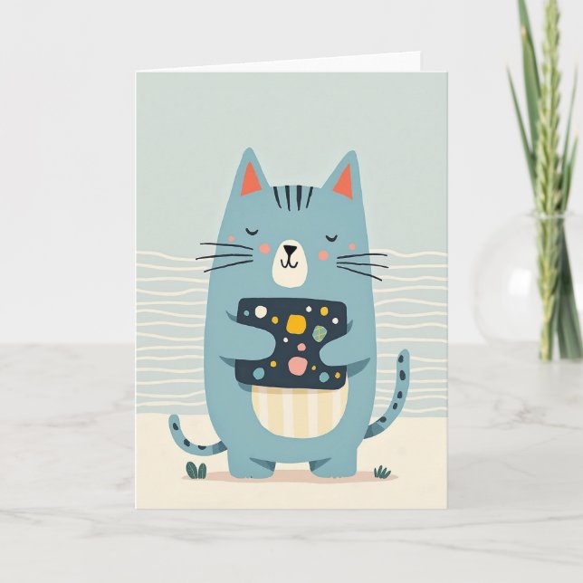 Blue Cat Birthday Wish Card (Front)