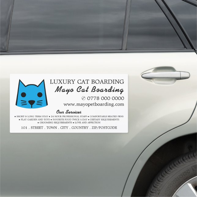 Blue Cat, Cat Boarding, Cattery Advertising Car Magnet (In Situ)