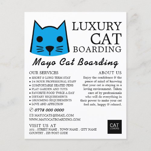 Blue Cat Cat Boarding Cattery Advertising Flyer