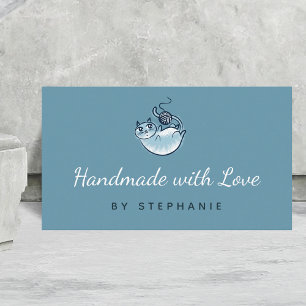 Blue Cat Crotchet Knitting Handmade Kraft Yarn Business Card
