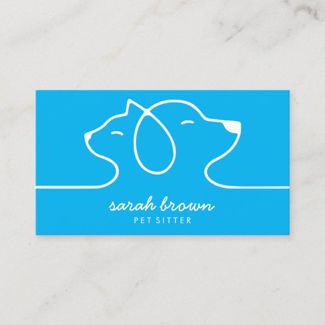 Blue Cat Dog Line Logo Petsitter Business Card