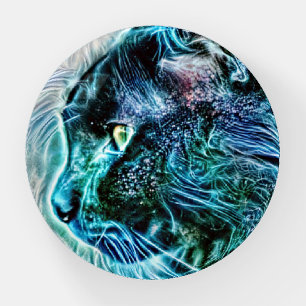 Blue Cat Fantasy Art Glass Paperweight