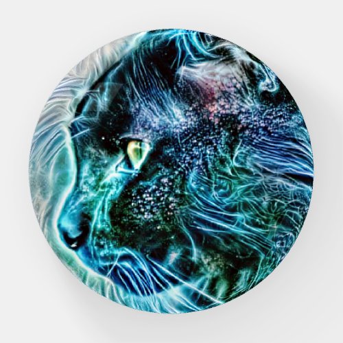 Blue Cat Fantasy Art Glass Paperweight
