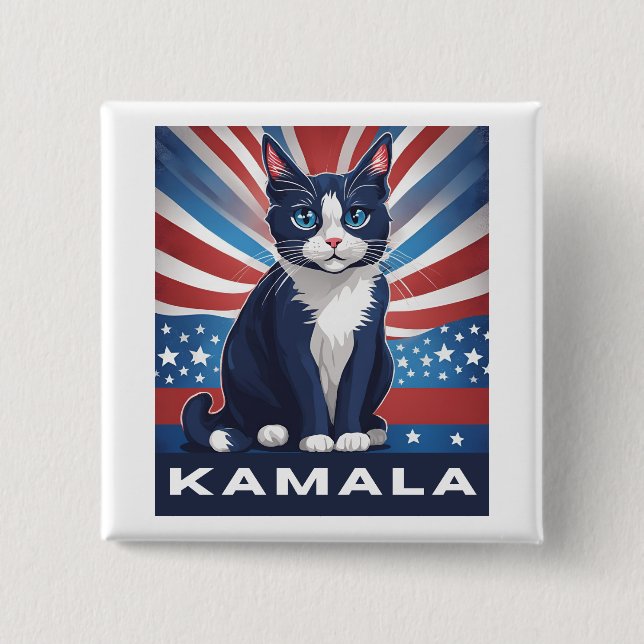 Blue Cat for Kamala 2024 US Election Democrat Button (Front)