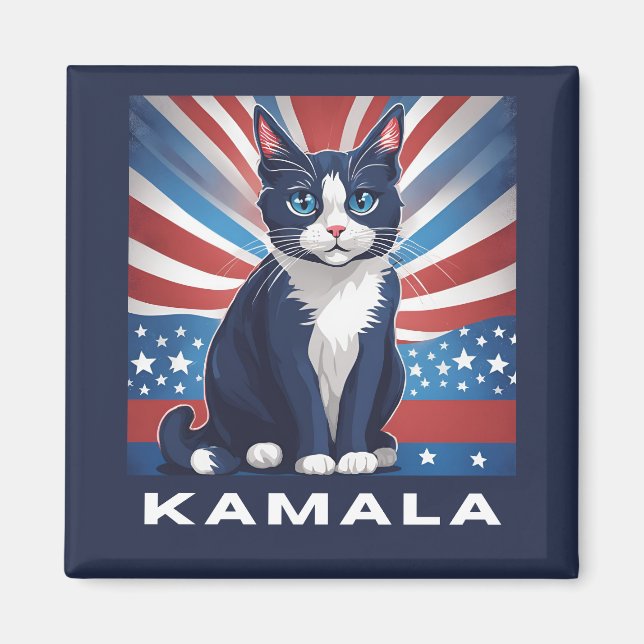 Blue Cat for Kamala 2024 US Election Democrat Magnet (Front)