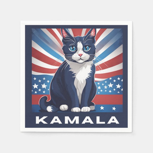 Blue Cat for Kamala 2024 US Election Democrat Napkins (Front)
