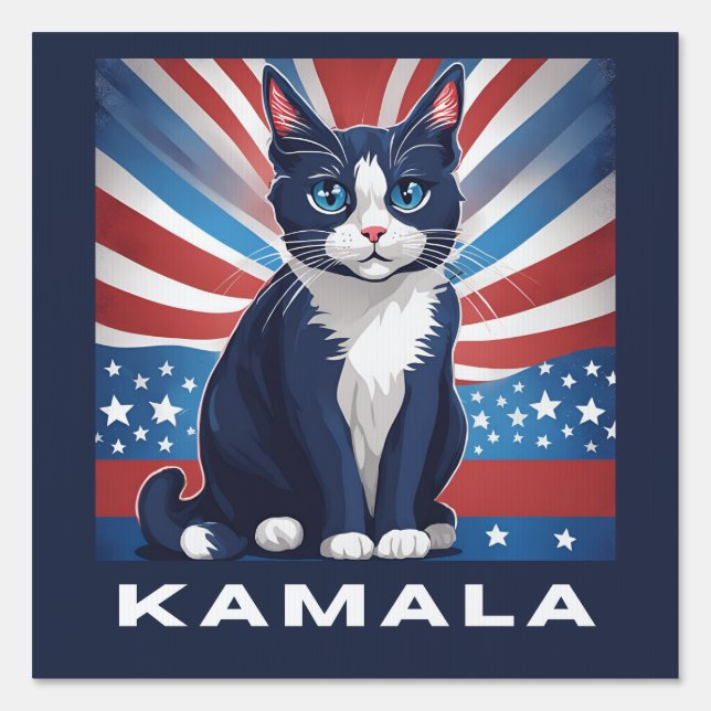 Blue Cat for Kamala 2024 US Election Democrat Sign (Front)