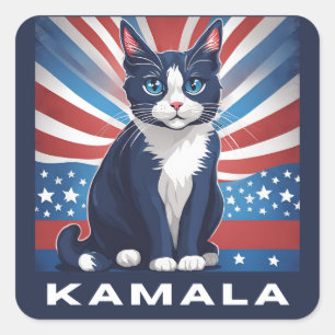 Blue Cat for Kamala 2024 US Election Democrat Square Sticker
