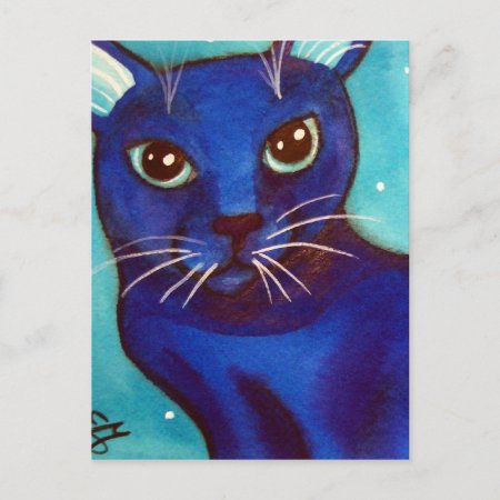 Blue Cat Full Moon Postcard