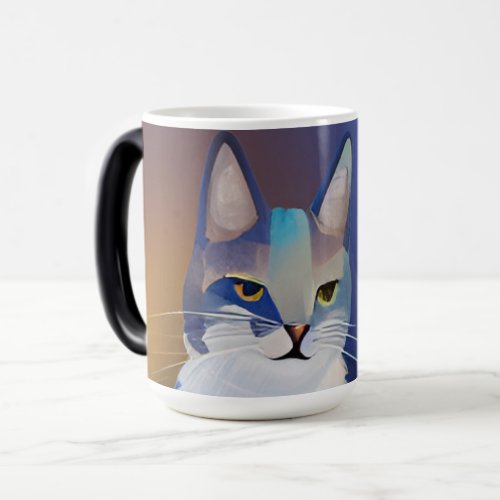Blue cat golden sunshine illustration magic mug