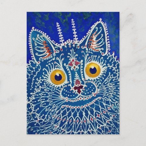 Blue Cat Illustration Louis Wain Postcard