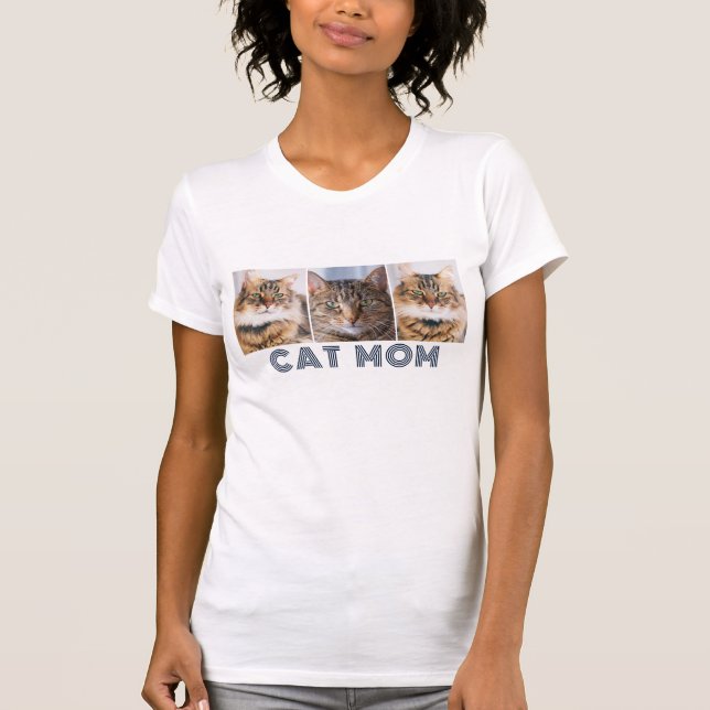 Blue Cat Mom 3 Photo Collage T-Shirt (Front)