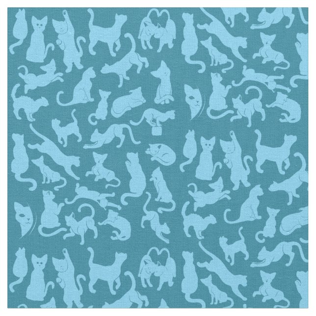 Blue Cat Pattern Fabric (Close Up)