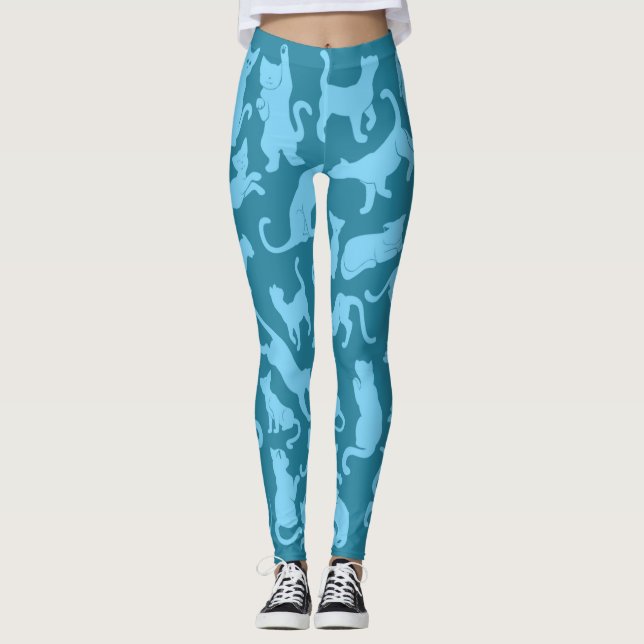 Blue Cat Pattern Leggings (Front)