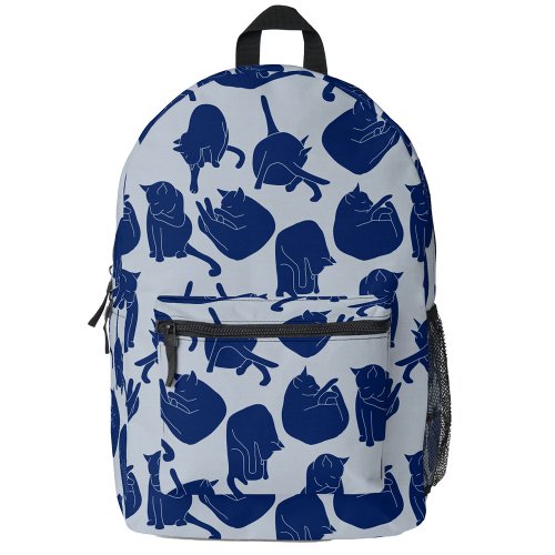 Blue Cat Pattern Printed Backpack